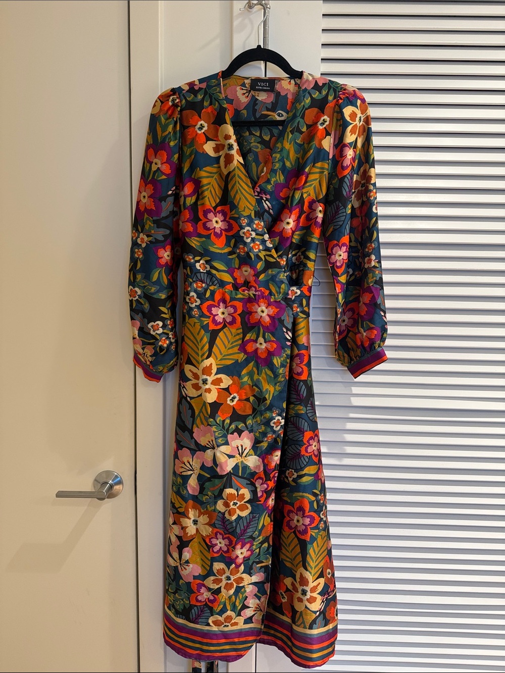 Vici Floral Wrap Midi Dress in Green, Pink, Orange